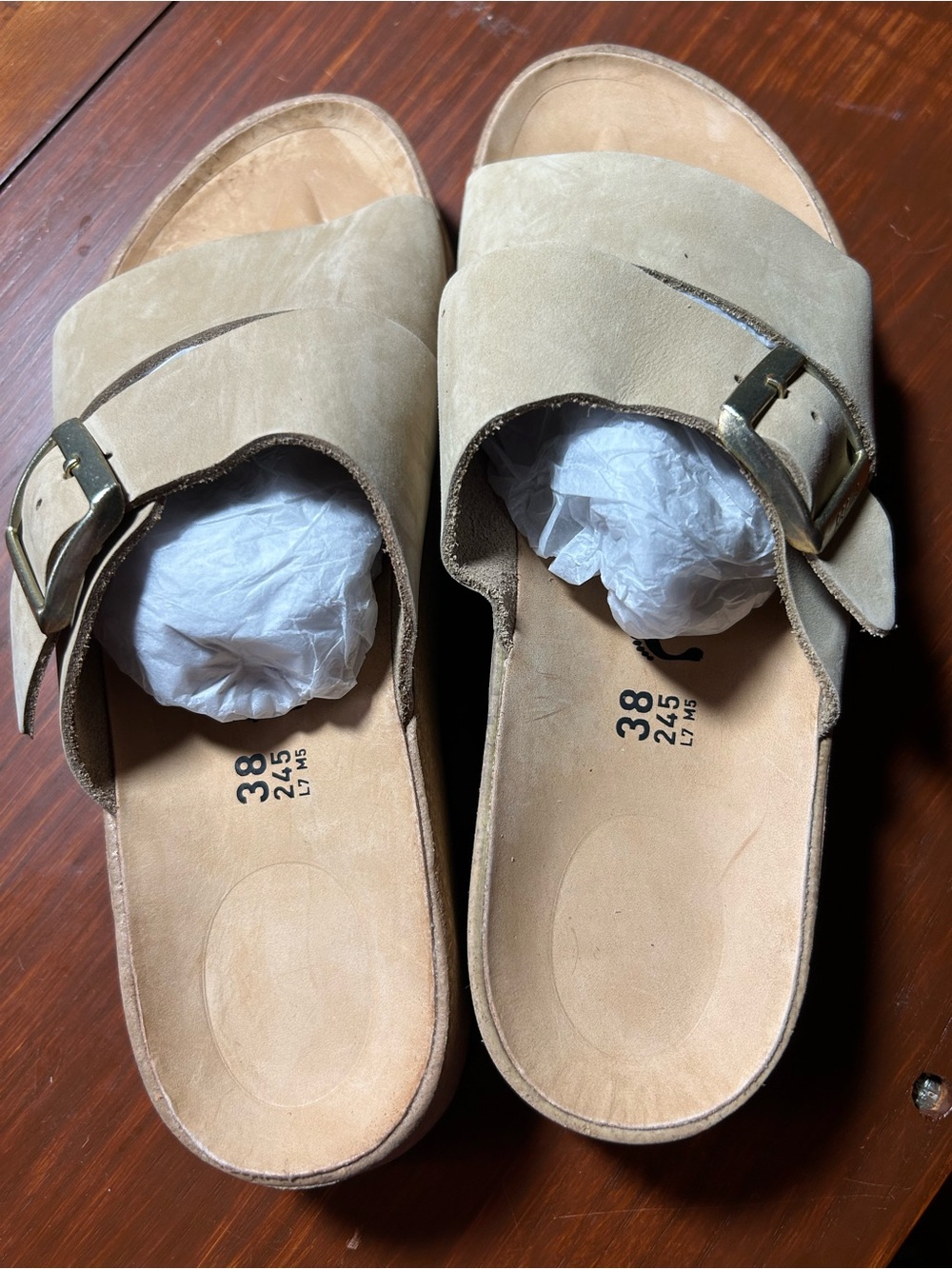 Birkenstock Papillio Women's Beige Suede Single Buckle Slide Sandals